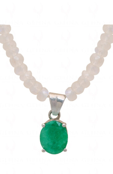Rainbow MooNS-tone Gemstone Necklace & Emerald Studded Silver Pendant NS-1145