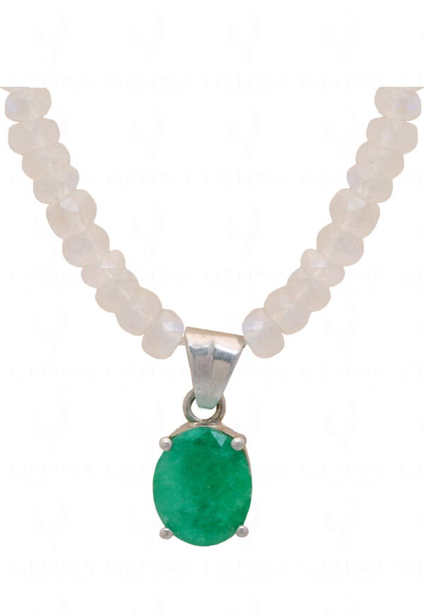 Rainbow MooNS-tone Gemstone Necklace & Emerald Studded Silver Pendant NS-1145