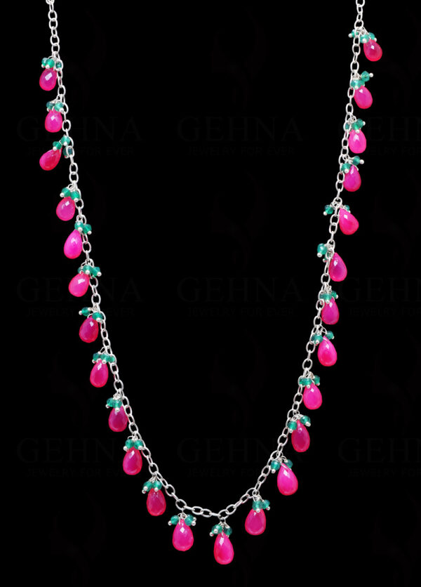 Pink Chalcedony & Green Onyx Bead Chain Knotted In .925 Sterling Silver CS-1145