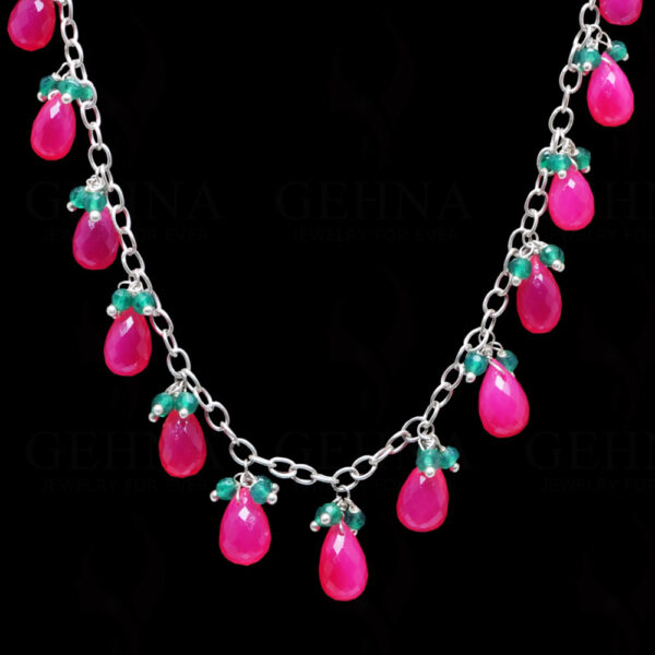 Pink Chalcedony & Green Onyx Bead Chain Knotted In .925 Sterling Silver CS-1145