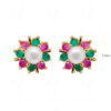 Ruby, Pearl & Emerald Studded Flower Shape Earrings FE-1145