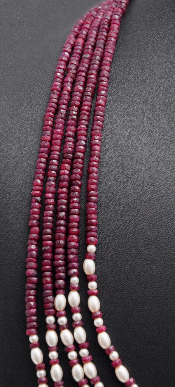 5 Rows Of Pearl & Ruby Gemstone Faceted Bead Necklace NM-1145