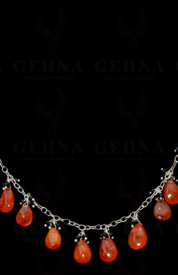 Carnelian & Spinel Bead Chain Knotted In .925 Sterling Silver CS-1146