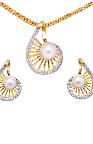 White Pearl & Topaz Studded Elegant Pendant & Earring Set FP-1146