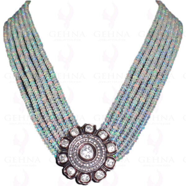 7 Rows of Australian Opal Gemstone Bead Earrings & Necklace Set NS-1146