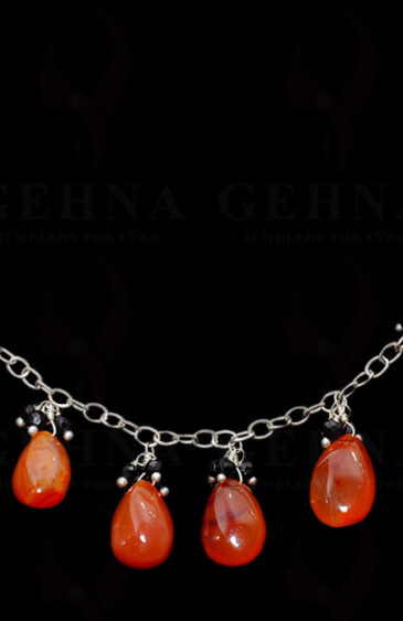 Carnelian & Spinel Bead Chain Knotted In .925 Sterling Silver CS-1146