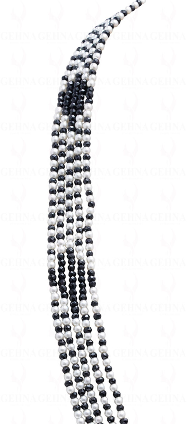 5 Rows Of Pearl & Black Spinel Gemstone Faceted Bead Necklace NM-1146