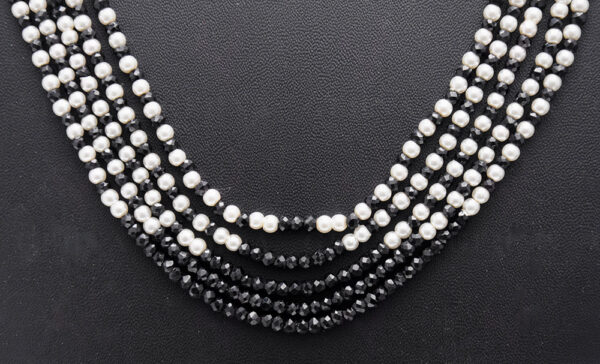 5 Rows Of Pearl & Black Spinel Gemstone Faceted Bead Necklace NM-1146