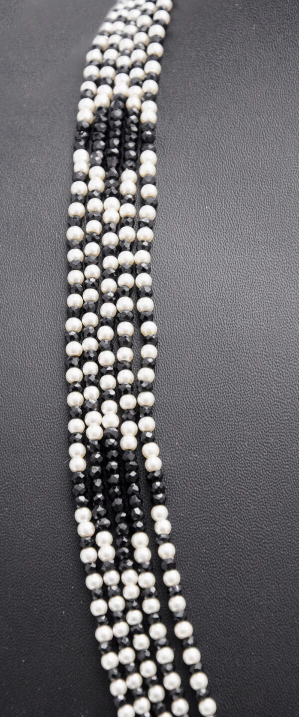 5 Rows Of Pearl & Black Spinel Gemstone Faceted Bead Necklace NM-1146