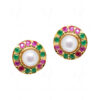 White Pearl, Ruby & Emerald Studded Globe Shaped Earrings FE-1147