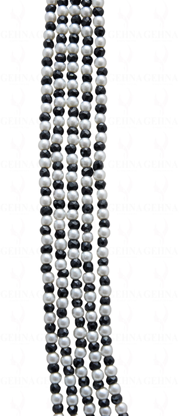 5 Rows Pearl & Black Spinel Gemstone Faceted Bead Necklace NM-1147