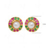 White Pearl, Ruby & Emerald Studded Globe Shaped Earrings FE-1147