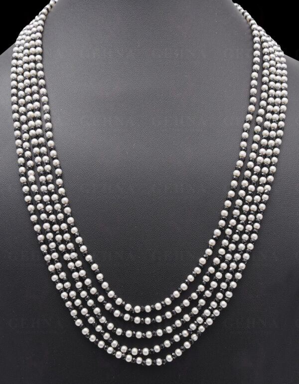 5 Rows Pearl & Black Spinel Gemstone Faceted Bead Necklace NM-1147