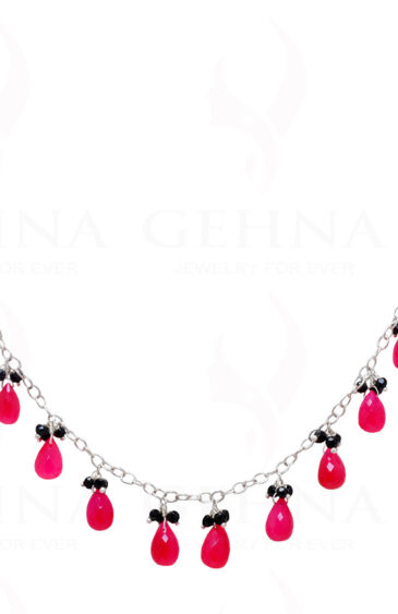 Cherry Pink Chalcedony Drops & Spinel Bead Chain Linked In 925 Silver CS-1148
