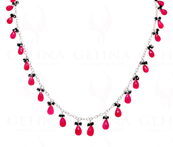 Cherry Pink Chalcedony Drops & Spinel Bead Chain Linked In 925 Silver CS-1148