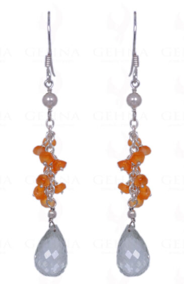 Green Amethyst & Carnelian Gemstone Earrings Made In .925 Sterling Silver ES-1148