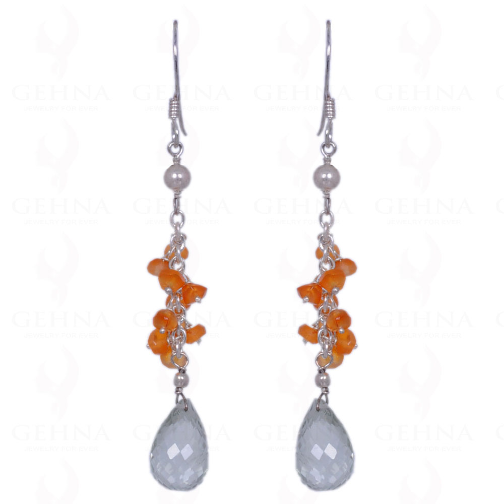 Green Amethyst & Carnelian Gemstone Earrings Made In .925 Sterling Silver ES-1148