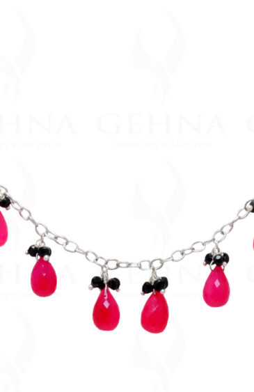 Cherry Pink Chalcedony Drops & Spinel Bead Chain Linked In 925 Silver CS-1148
