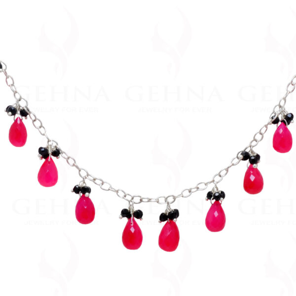 Cherry Pink Chalcedony Drops & Spinel Bead Chain Linked In 925 Silver CS-1148