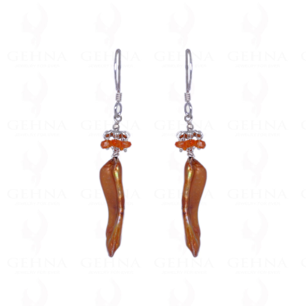 Pearl & Carnelian Gemstone Earrings Made In .925 Sterling Silver ES-1149