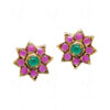 Ruby & Emerald Studded Gold Plated Star Shape Earrings FE-1149