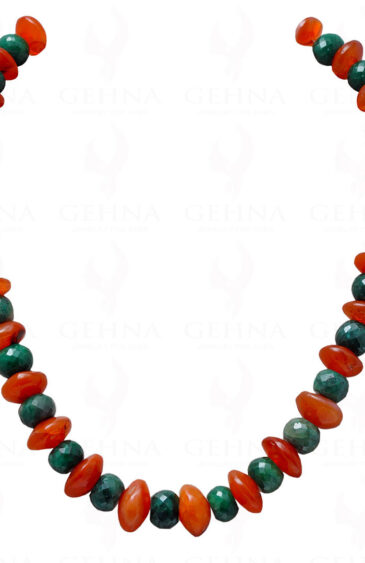 Emerald & Carnelian Gemstone Round Faceted Bead Necklace NS-1149