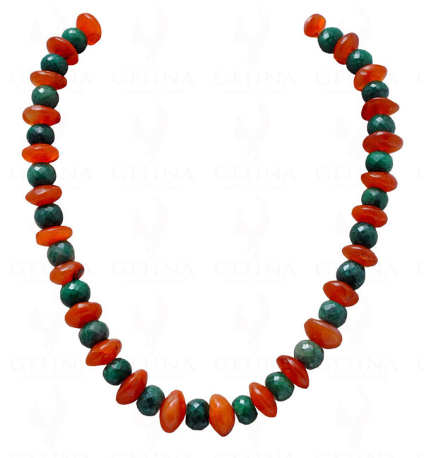 Emerald & Carnelian Gemstone Round Faceted Bead Necklace NS-1149