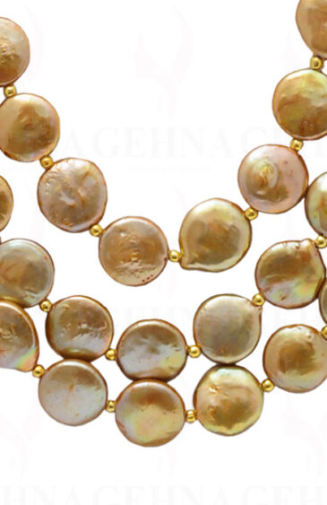 Golden Color Mother Of Pearl & Black Onyx Gemstone Beaded Necklace NM-1149