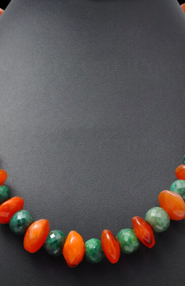 Emerald & Carnelian Gemstone Round Faceted Bead Necklace NS-1149