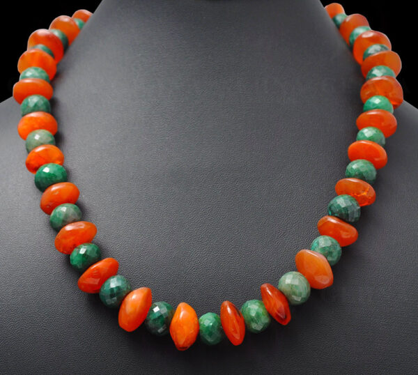 Emerald & Carnelian Gemstone Round Faceted Bead Necklace NS-1149