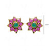Ruby & Emerald Studded Gold Plated Star Shape Earrings FE-1149