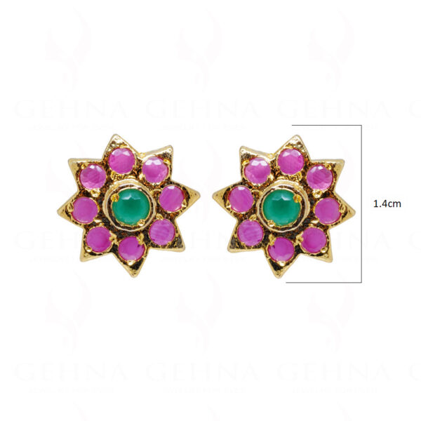 Ruby & Emerald Studded Gold Plated Star Shape Earrings FE-1149