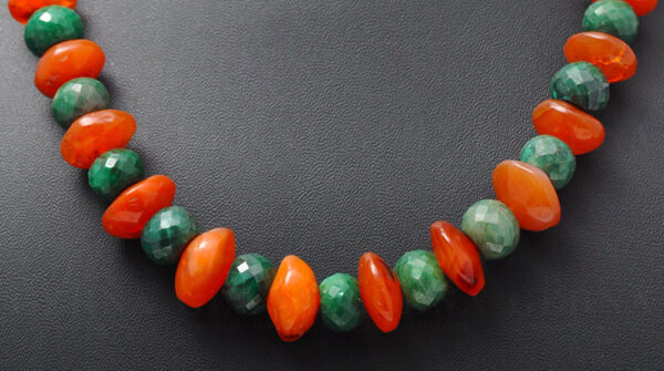 Emerald & Carnelian Gemstone Round Faceted Bead Necklace NS-1149