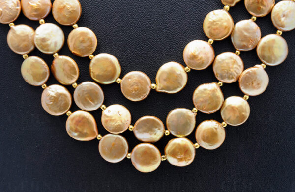 Golden Color Mother Of Pearl & Black Onyx Gemstone Beaded Necklace NM-1149