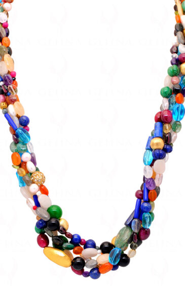 5 Rows of Multi Color Gemstone Bead Necklace With Solid Silver Elements NS-1150