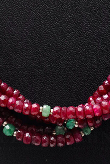 Ruby & Emerald Gemstone Round Bead Twisted Necklace With Silver Elements NP-1150