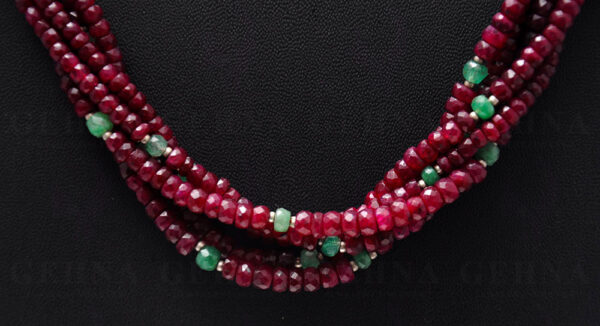 Ruby & Emerald Gemstone Round Bead Twisted Necklace With Silver Elements NP-1150