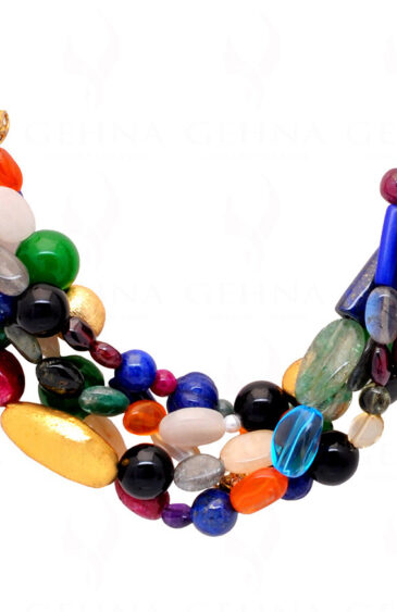 5 Rows of Multi Color Gemstone Bead Necklace With Solid Silver Elements NS-1150