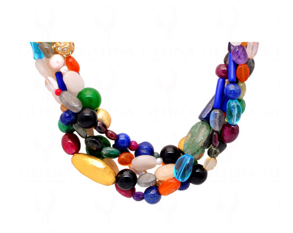 5 Rows of Multi Color Gemstone Bead Necklace With Solid Silver Elements NS-1150