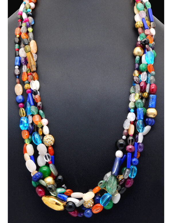 5 Rows of Multi Color Gemstone Bead Necklace With Solid Silver Elements NS-1150