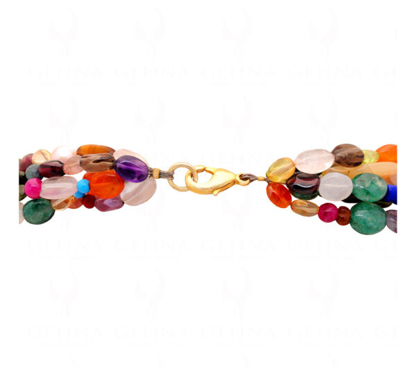 5 Rows of Multi Color Gemstone Bead Necklace With Solid Silver Elements NS-1150