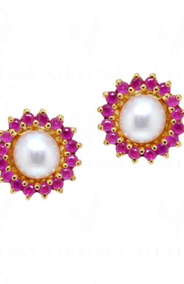 Pearl & Ruby Studded Round Shape Festive Earrings FE-1151
