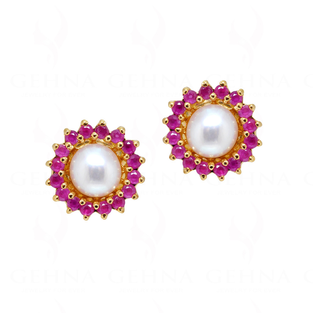 Pearl & Ruby Studded Round Shape Festive Earrings FE-1151