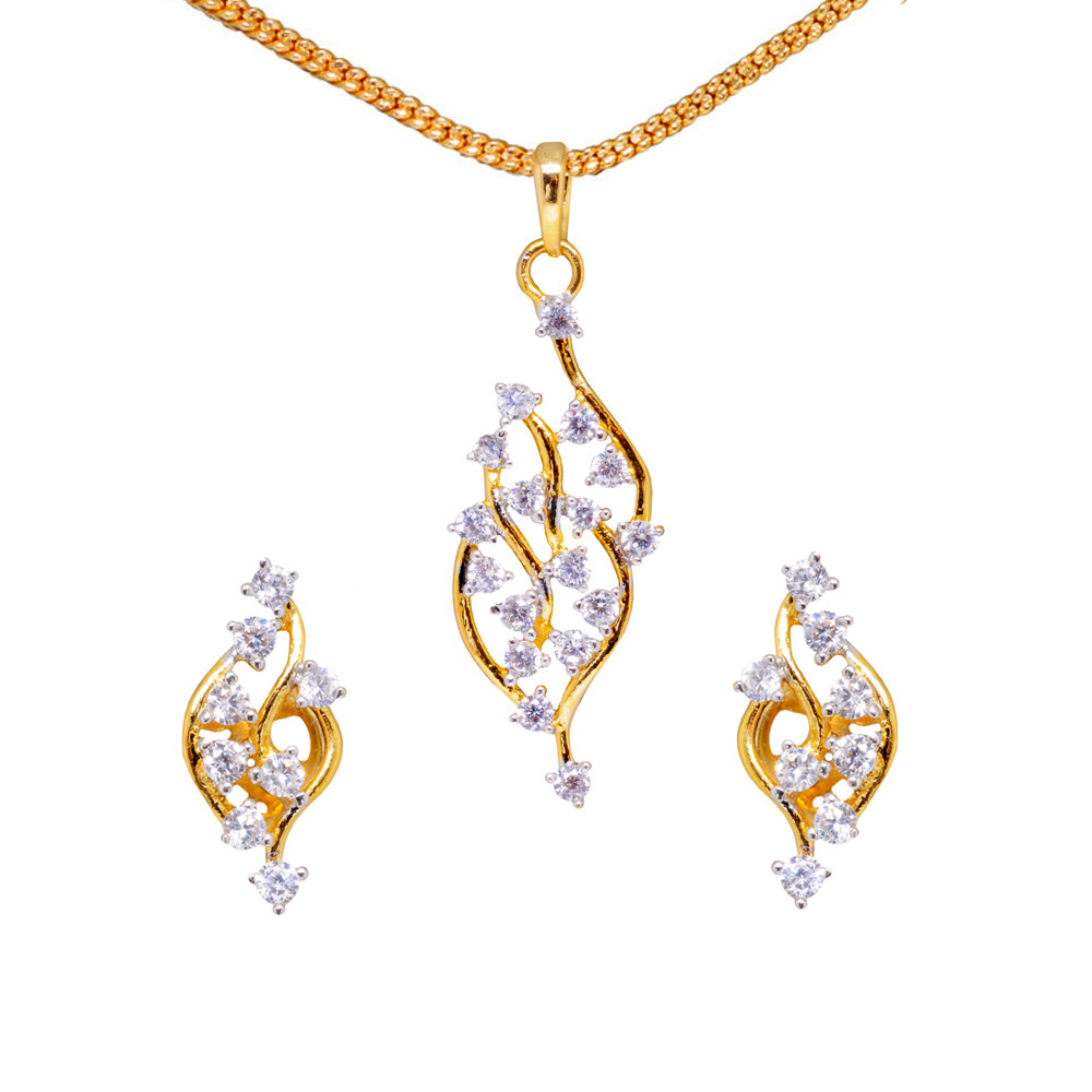 Elegant White Topaz Studded Beautiful Look Pendant & Earring Set FP-1151