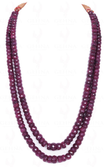 2 Rows Of Ruby Gemstone Round Faceted Bead Necklace NP-1151
