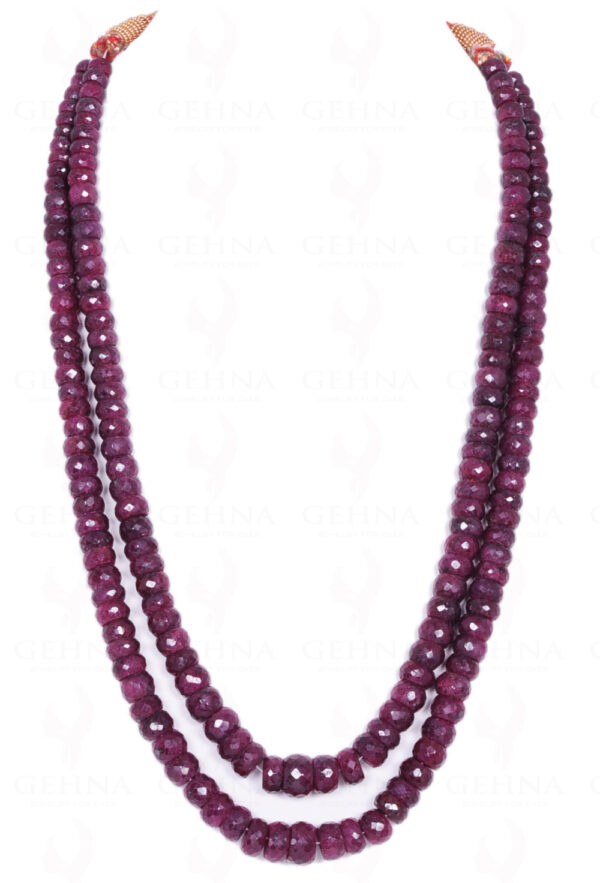 2 Rows Of Ruby Gemstone Round Faceted Bead Necklace NP-1151