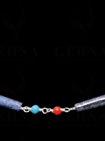 Lapis Lazuli, Coral & Turquoise Gemstone Chain Linked In 925 Silver CS-1151