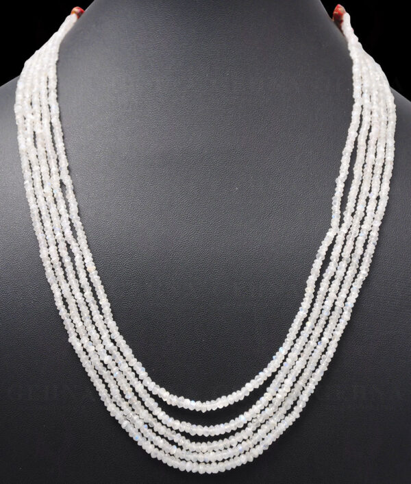 5 Rows of White Rainbow MooNS-tone Gemstone Round Faceted Bead Necklace NS-1151