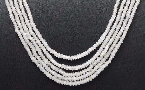 5 Rows of White Rainbow MooNS-tone Gemstone Round Faceted Bead Necklace NS-1151