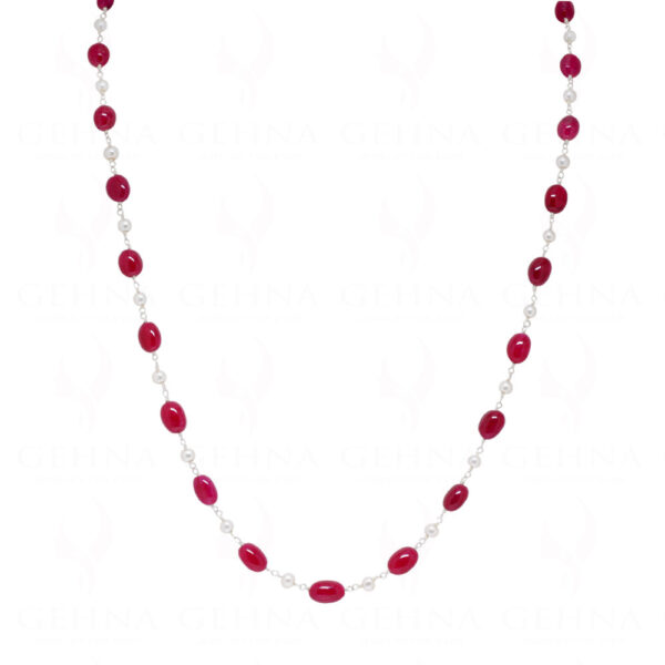 Stylish Pearl & Ruby Gemstone Chain Knotted In.925 Sterling Silver Cm1152